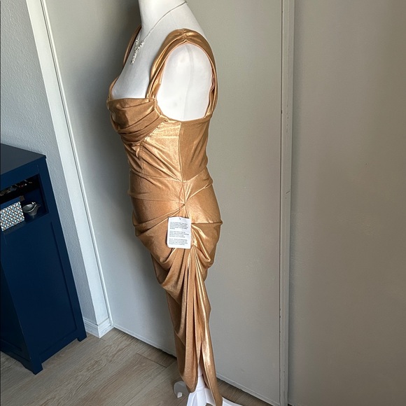 New ASOS Sleeveless Gold Sheen Cowl Neck Ruched Formal Prom Evening Dress - Picture 9 of 16